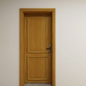 باب خشبي كلاسيكي مودرن بلون خشبي دافئ – بإطارات بارزة- D6001
