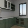 مطبخ مودرن أخضر زيتوني بلمسات ذهبية وزجاج ديكوري 4.5 متر - KU6006