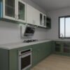 مطبخ مودرن أخضر زيتوني بلمسات ذهبية وزجاج ديكوري 4.5 متر - KU6006