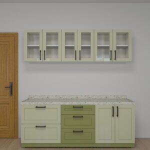 وحدة مطبخ مودرن بلون أخضر زيتوني وسطح رخامي 2 متر - KU6003