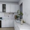 مطبخ مودرن أبيض بتصميم حرف L ولمسات ذهبية 4.5 متر - KU6007