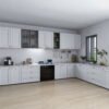 مطبخ مودرن أبيض بتصميم حرف L ولمسات ذهبية 4.5 متر - KU6007
