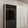 دولاب ملابس مودرن 5 أبواب أبيض مع زجاج داكن  - W6012