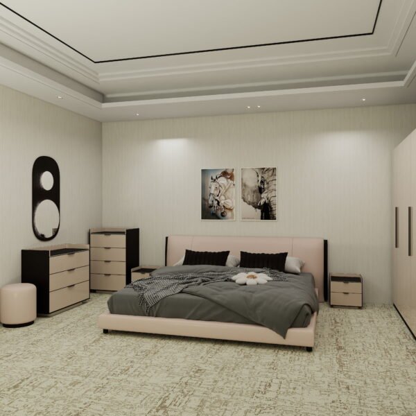 غرفة نوم مودرن كاملة لون بيج مع أسود - BD6001