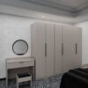 غرفة نوم مودرن فاخرة – بيج غامق مع سرير مخملي أسود 7 قطع - BD6003