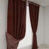 ستارة مخمل خمري بطبقتين مع ستارة بيضاء داخلية – ستائر فخمة للمجالس وغرف النوم– C6004